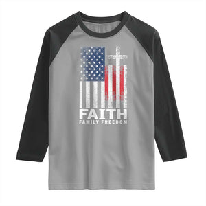 Faith Family Freedom Raglan Shirt Charlie Kirk Patriotic Christian Vintage USA Flag TS10 Sport Gray Black Print Your Wear