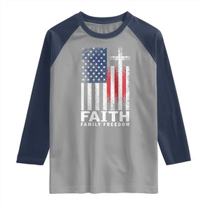Faith Family Freedom Raglan Shirt Charlie Kirk Patriotic Christian Vintage USA Flag TS10 Sport Gray Navy Print Your Wear