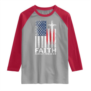 Faith Family Freedom Raglan Shirt Charlie Kirk Patriotic Christian Vintage USA Flag TS10 Sport Gray Red Print Your Wear