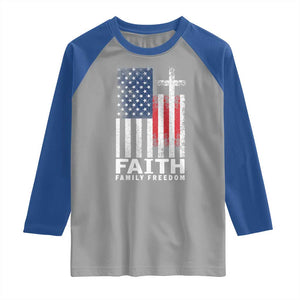 Faith Family Freedom Raglan Shirt Charlie Kirk Patriotic Christian Vintage USA Flag TS10 Sport Gray Royal Print Your Wear