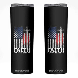 Faith Family Freedom Skinny Tumbler Charlie Kirk Patriotic Christian Vintage USA Flag TS10 Black Print Your Wear