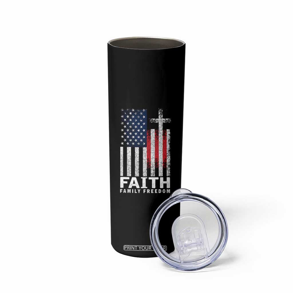 Faith Family Freedom Skinny Tumbler Charlie Kirk Patriotic Christian Vintage USA Flag TS10 Print Your Wear