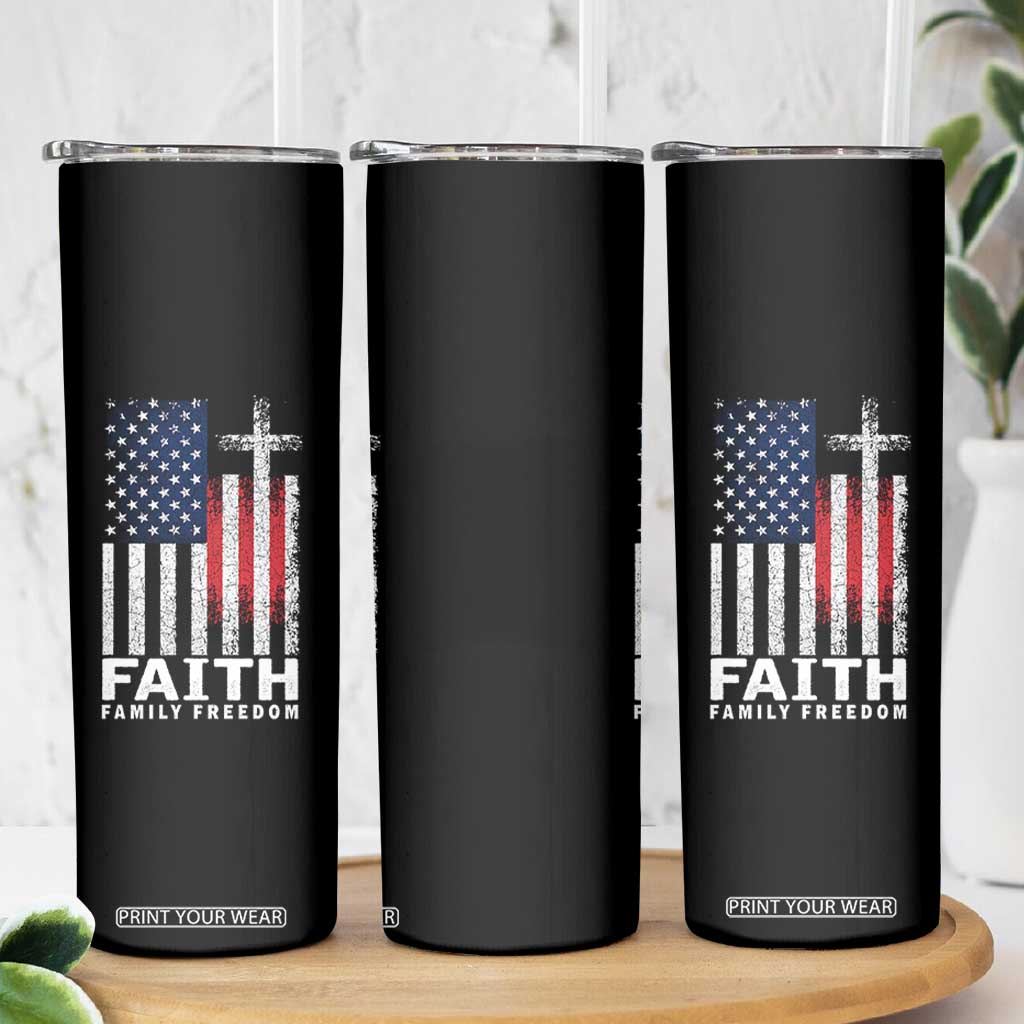 Faith Family Freedom Skinny Tumbler Charlie Kirk Patriotic Christian Vintage USA Flag TS10 Print Your Wear