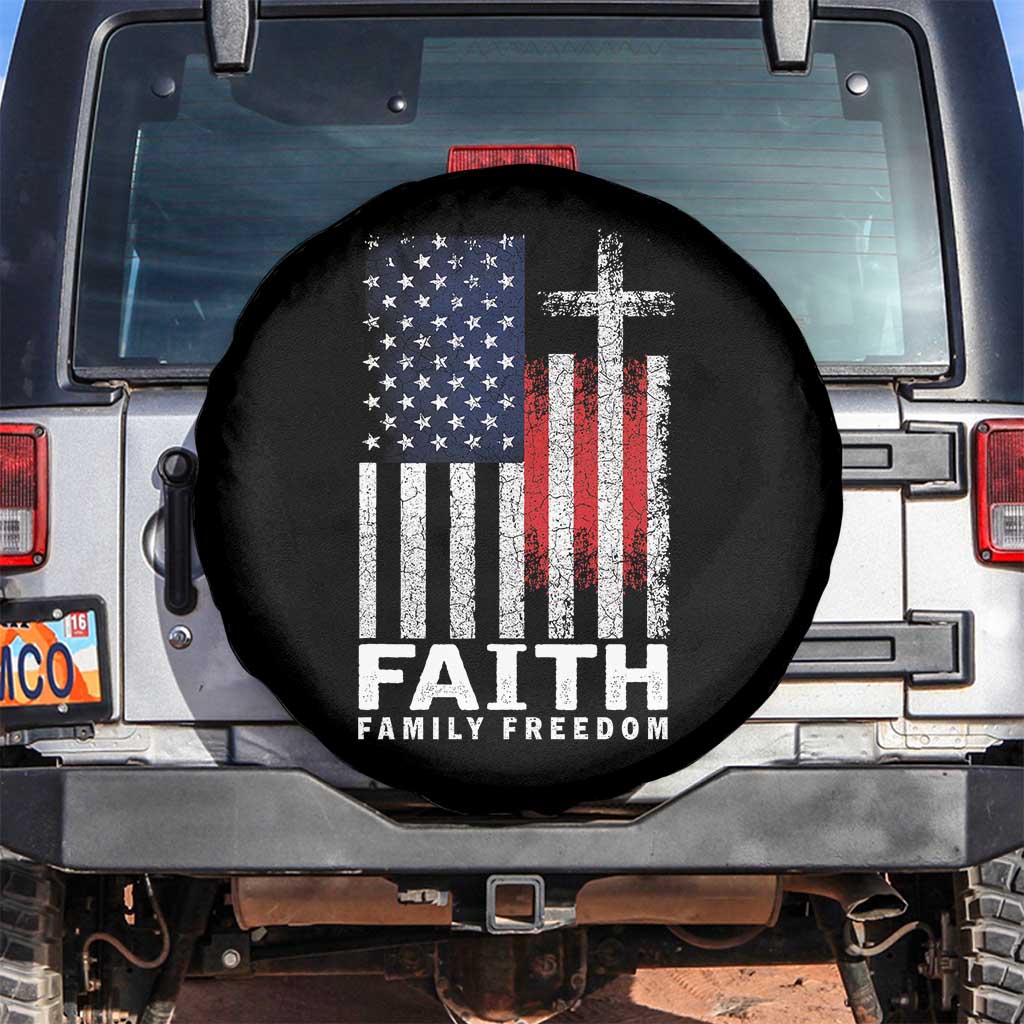 Faith Family Freedom Spare Tire Cover Charlie Kirk Patriotic Christian Vintage USA Flag TS10 No hole Black Print Your Wear
