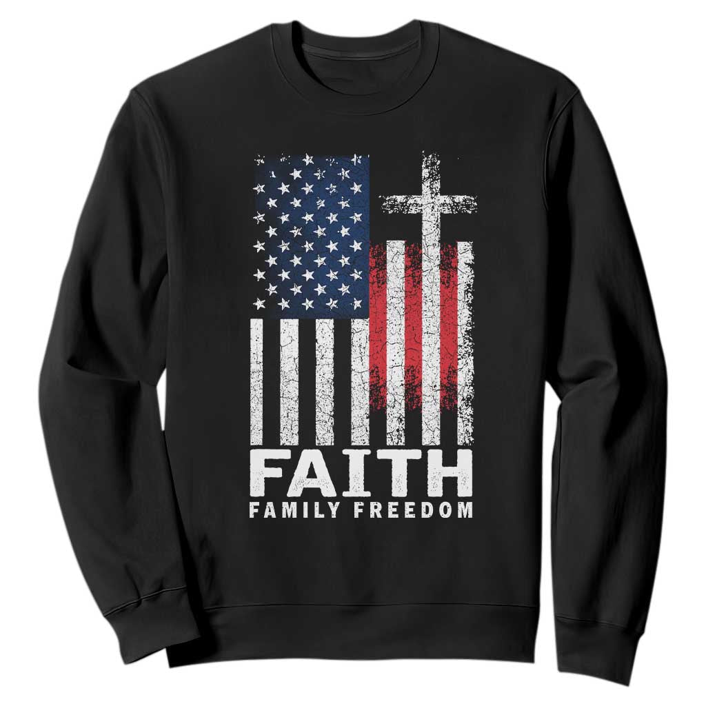 Faith Family Freedom Sweatshirt Charlie Kirk Patriotic Christian Vintage USA Flag TS10 Black Print Your Wear