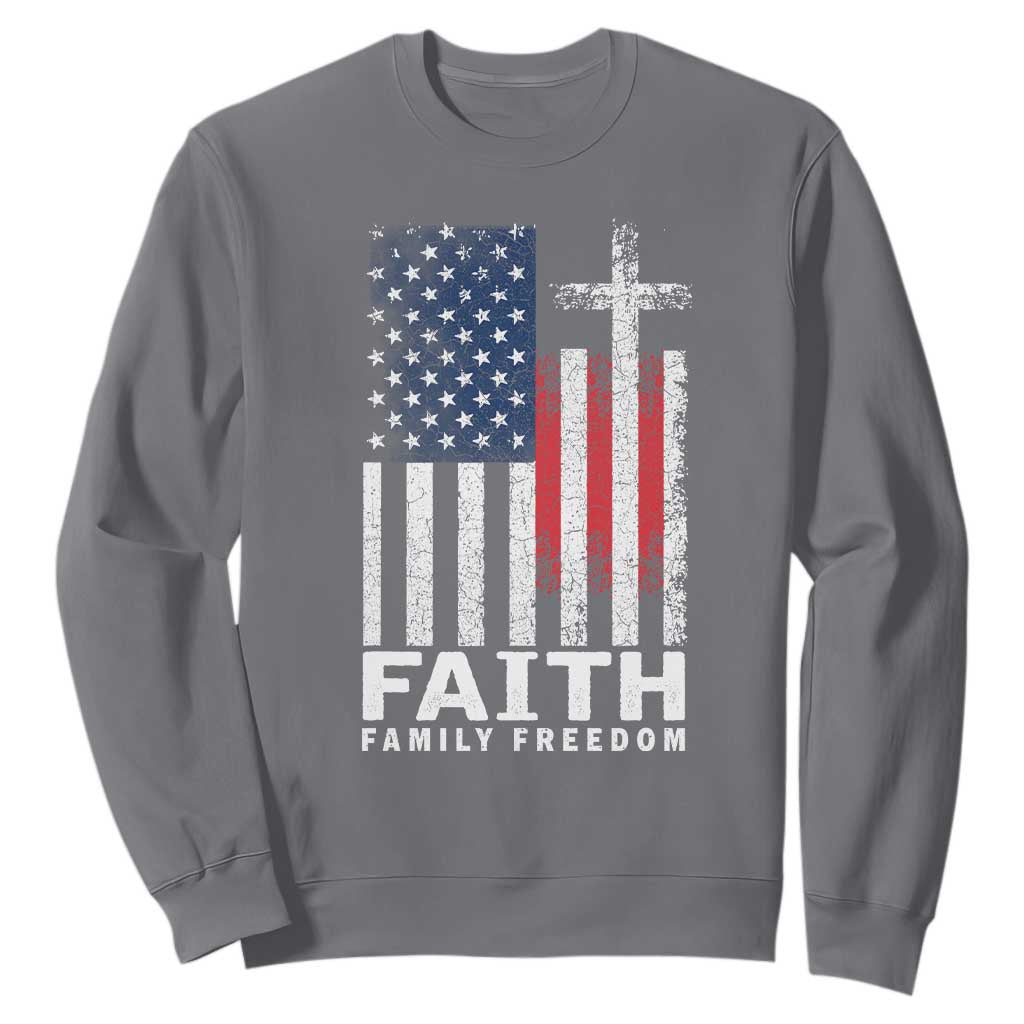 Faith Family Freedom Sweatshirt Charlie Kirk Patriotic Christian Vintage USA Flag TS10 Charcoal Print Your Wear
