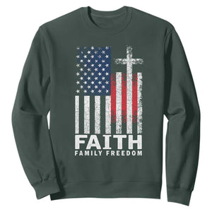 Faith Family Freedom Sweatshirt Charlie Kirk Patriotic Christian Vintage USA Flag TS10 Dark Forest Green Print Your Wear