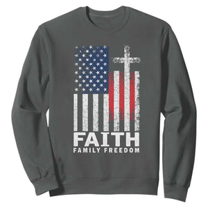 Faith Family Freedom Sweatshirt Charlie Kirk Patriotic Christian Vintage USA Flag TS10 Dark Heather Print Your Wear