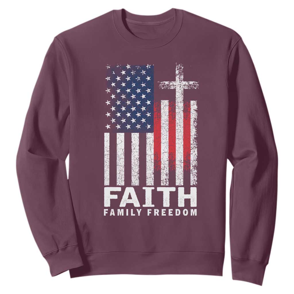 Faith Family Freedom Sweatshirt Charlie Kirk Patriotic Christian Vintage USA Flag TS10 Maroon Print Your Wear