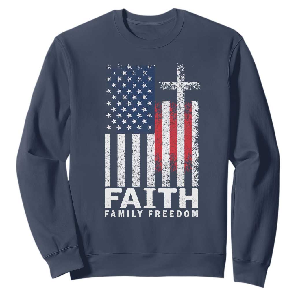Faith Family Freedom Sweatshirt Charlie Kirk Patriotic Christian Vintage USA Flag TS10 Navy Print Your Wear