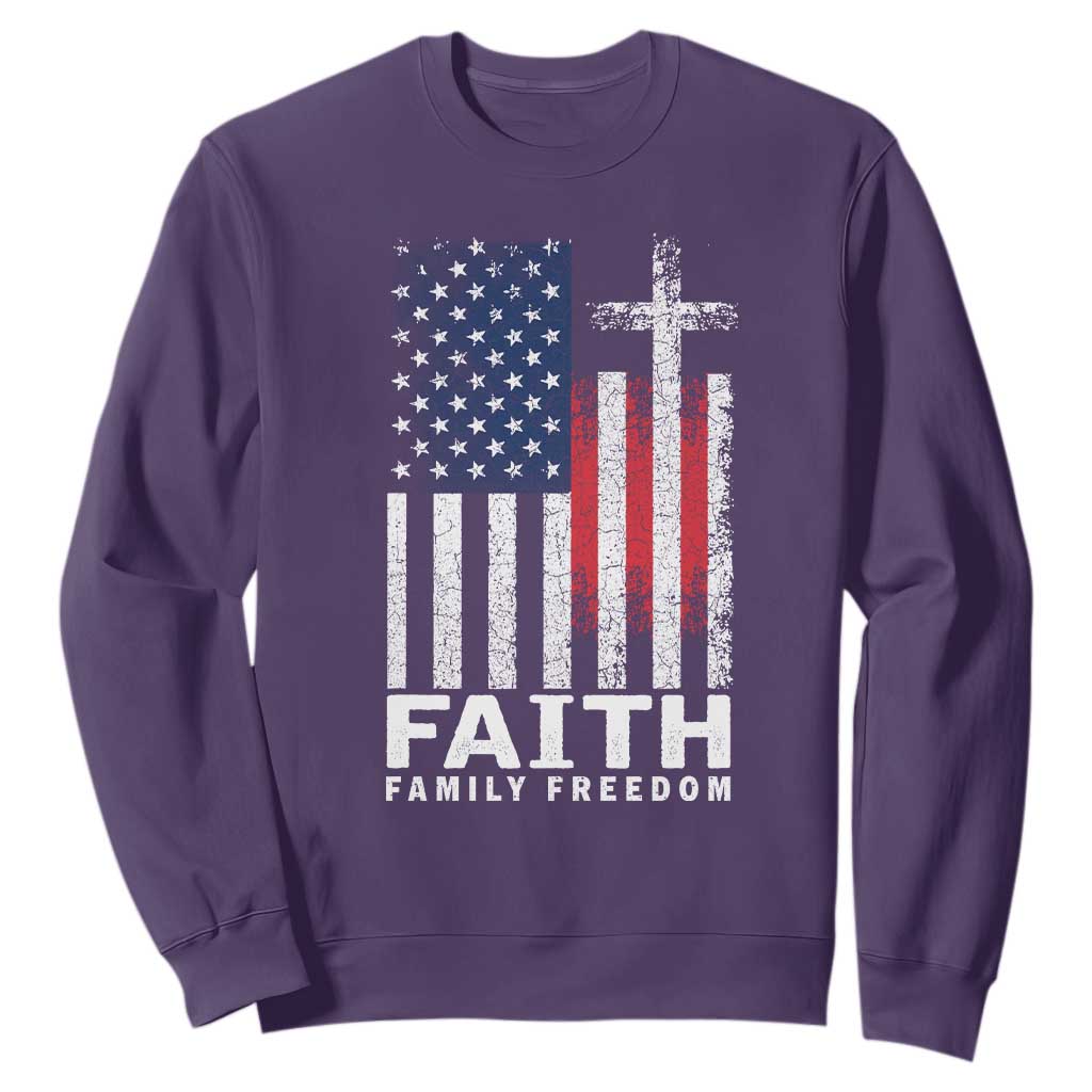 Faith Family Freedom Sweatshirt Charlie Kirk Patriotic Christian Vintage USA Flag TS10 Purple Print Your Wear
