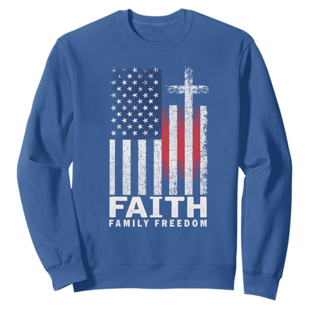Faith Family Freedom Sweatshirt Charlie Kirk Patriotic Christian Vintage USA Flag TS10 Royal Blue Print Your Wear