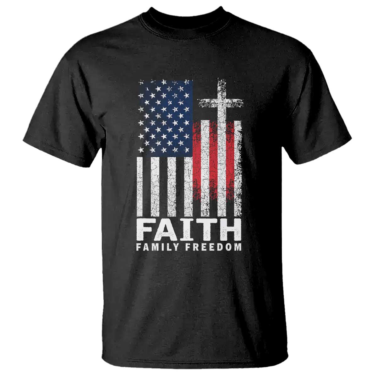 Faith Family Freedom T Shirt Charlie Kirk Patriotic Christian Vintage USA Flag TS10 Black Print Your Wear