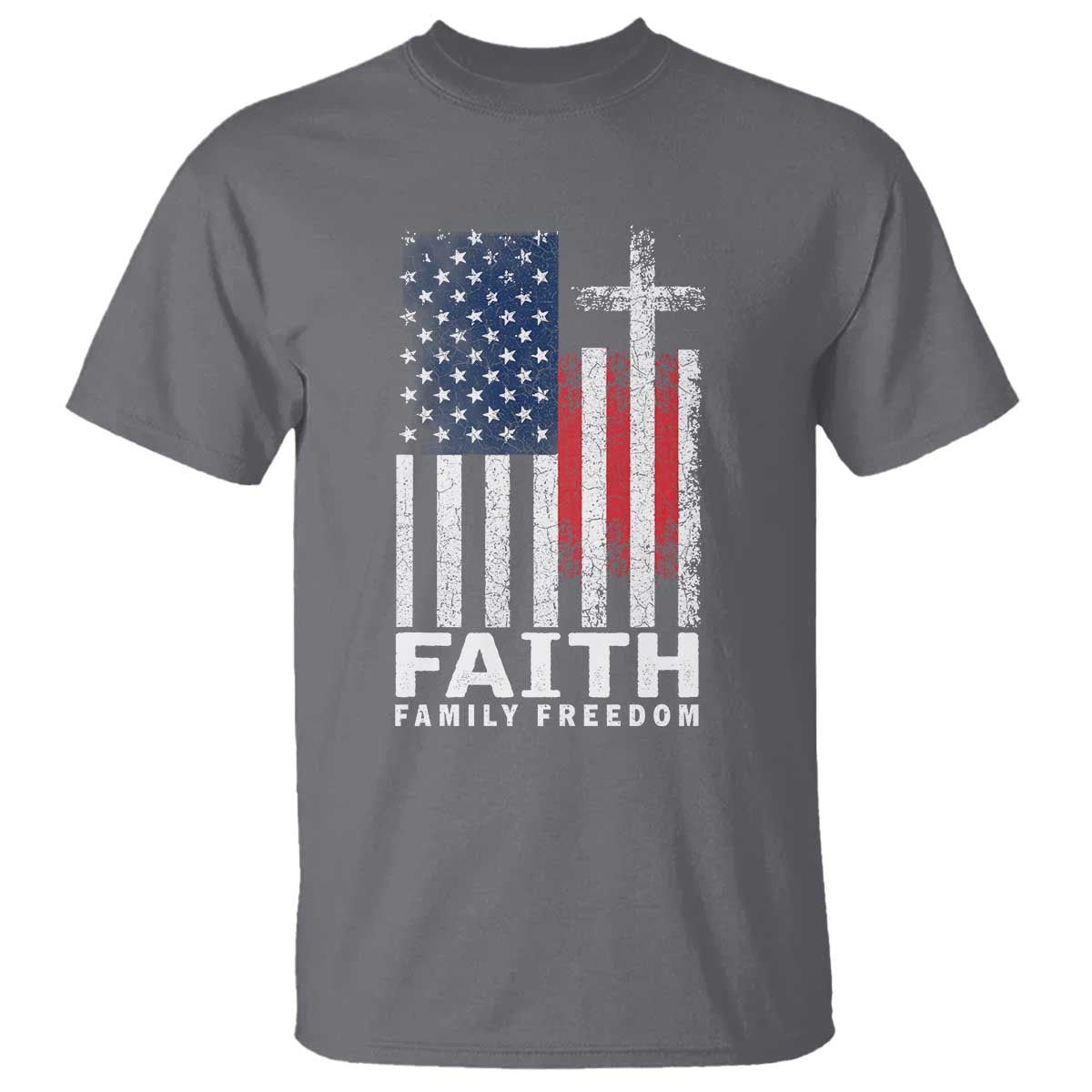 Faith Family Freedom T Shirt Charlie Kirk Patriotic Christian Vintage USA Flag TS10 Charcoal Print Your Wear