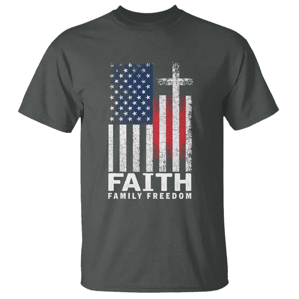 Faith Family Freedom T Shirt Charlie Kirk Patriotic Christian Vintage USA Flag TS10 Dark Heather Print Your Wear
