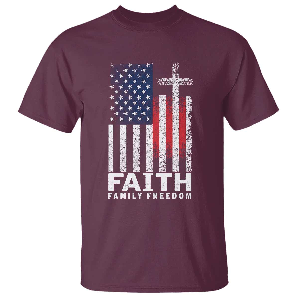 Faith Family Freedom T Shirt Charlie Kirk Patriotic Christian Vintage USA Flag TS10 Maroon Print Your Wear