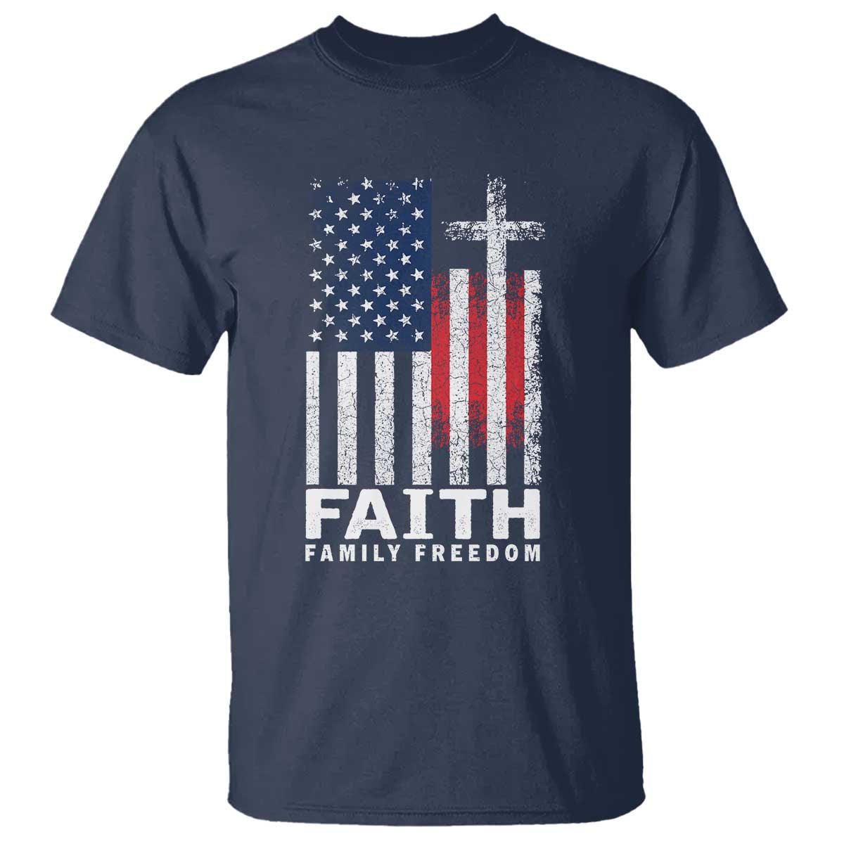Faith Family Freedom T Shirt Charlie Kirk Patriotic Christian Vintage USA Flag TS10 Navy Print Your Wear