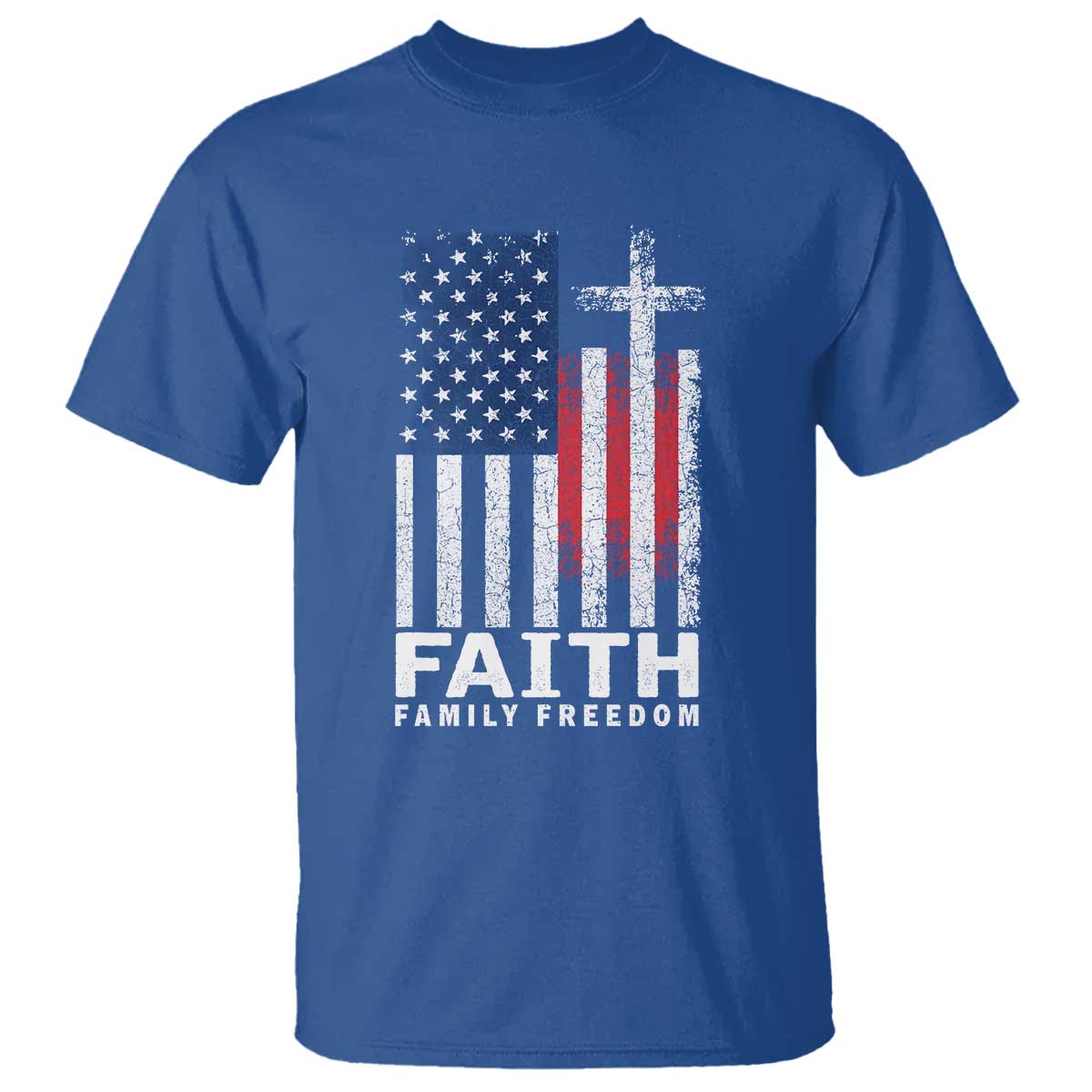Faith Family Freedom T Shirt Charlie Kirk Patriotic Christian Vintage USA Flag TS10 Royal Blue Print Your Wear