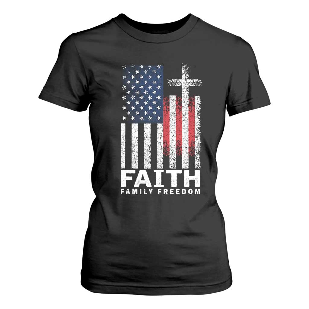 Faith Family Freedom T Shirt For Women Charlie Kirk Patriotic Christian Vintage USA Flag TS10 Black Print Your Wear