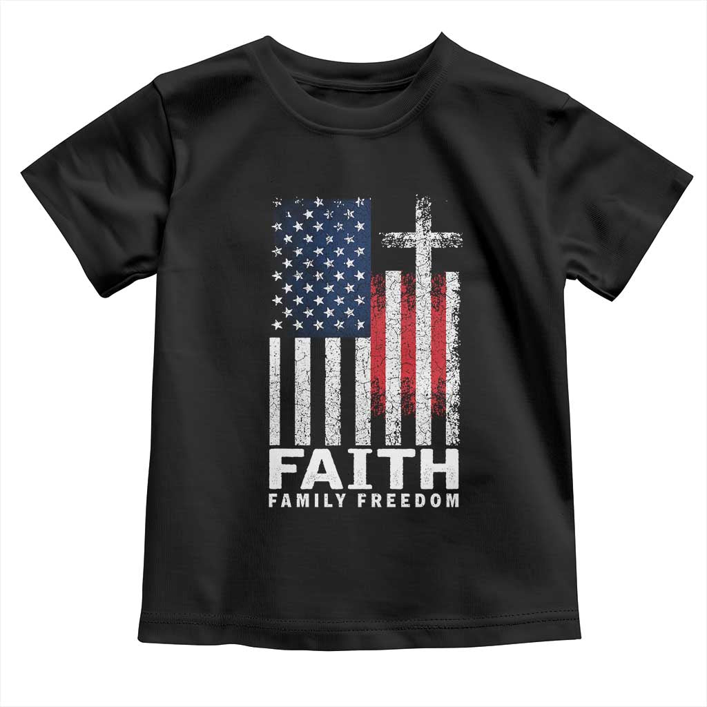 Faith Family Freedom Toddler T Shirt Charlie Kirk Patriotic Christian Vintage USA Flag TS10 Black Print Your Wear