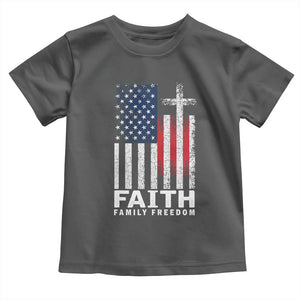 Faith Family Freedom Toddler T Shirt Charlie Kirk Patriotic Christian Vintage USA Flag TS10 Dark Heather Print Your Wear