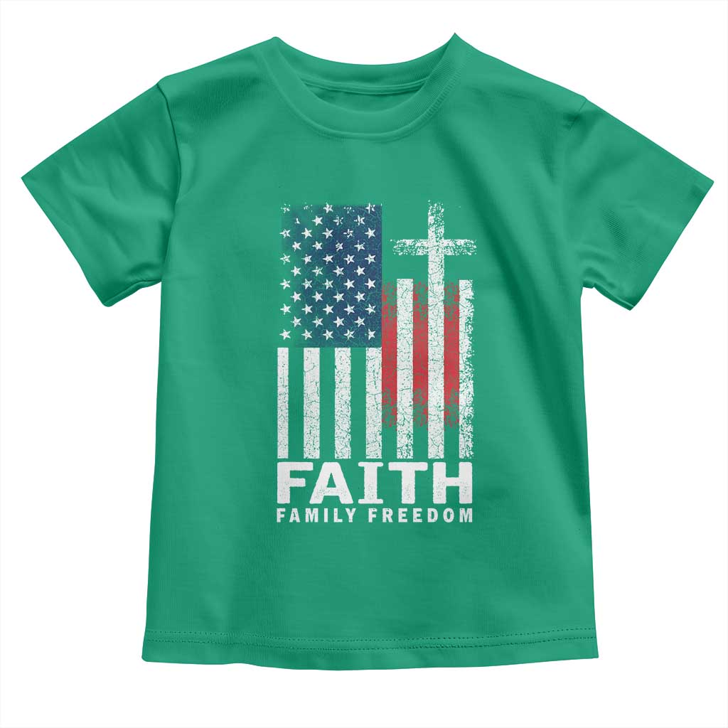 Faith Family Freedom Toddler T Shirt Charlie Kirk Patriotic Christian Vintage USA Flag TS10 Irish Green Print Your Wear