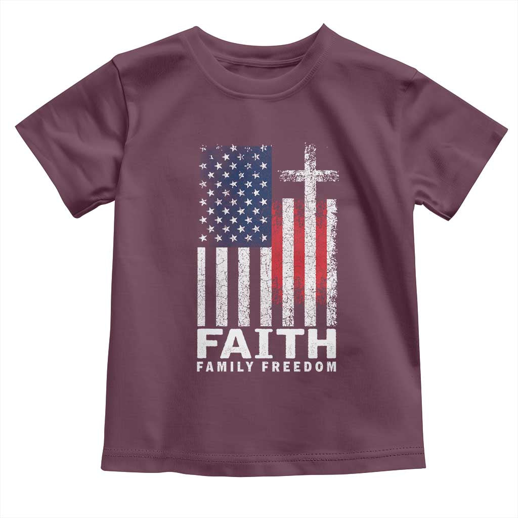 Faith Family Freedom Toddler T Shirt Charlie Kirk Patriotic Christian Vintage USA Flag TS10 Maroon Print Your Wear