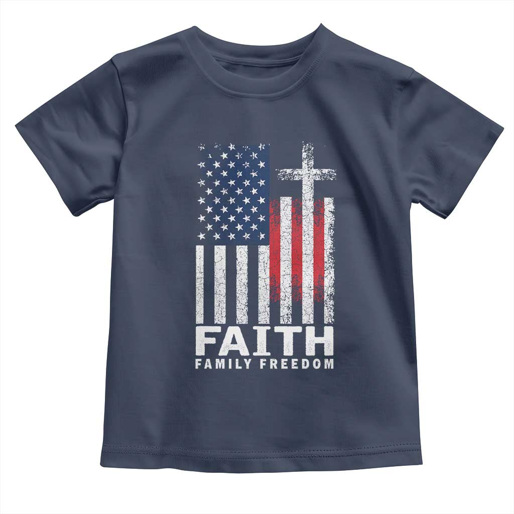Faith Family Freedom Toddler T Shirt Charlie Kirk Patriotic Christian Vintage USA Flag TS10 Navy Print Your Wear