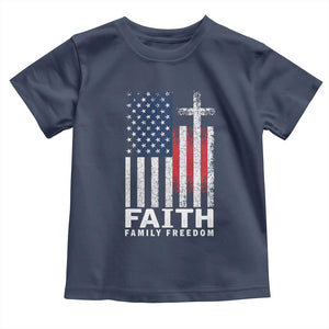 Faith Family Freedom Toddler T Shirt Charlie Kirk Patriotic Christian Vintage USA Flag TS10 Navy Print Your Wear