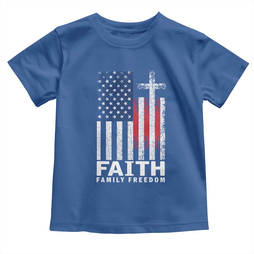 Faith Family Freedom Toddler T Shirt Charlie Kirk Patriotic Christian Vintage USA Flag TS10 Royal Blue Print Your Wear