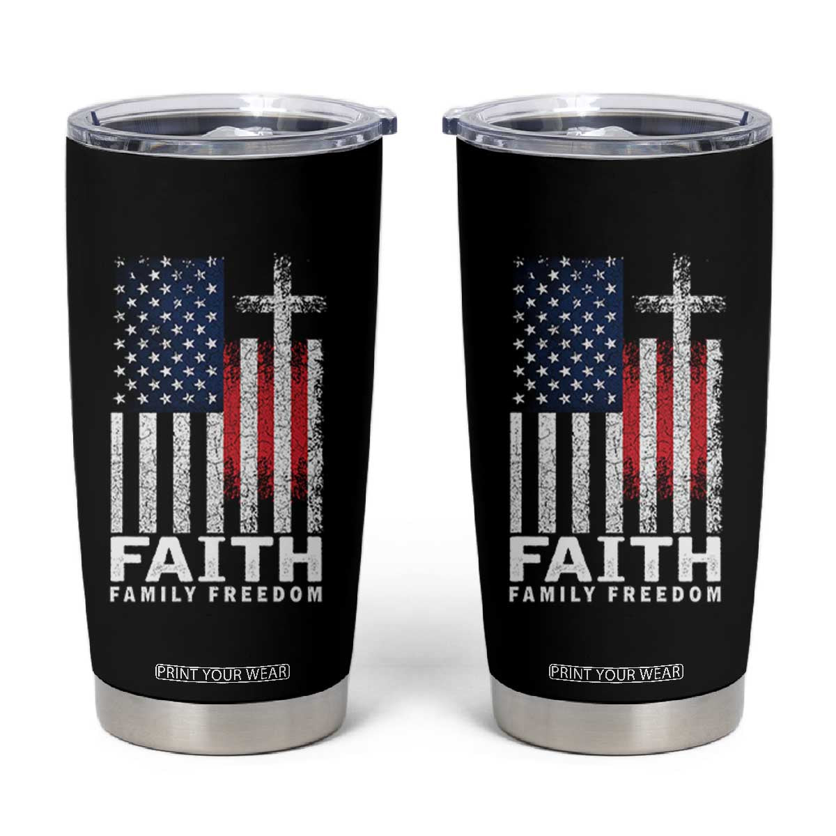 Faith Family Freedom Tumbler Cup Charlie Kirk Patriotic Christian Vintage USA Flag TS10 Black Print Your Wear
