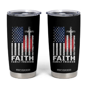 Faith Family Freedom Tumbler Cup Charlie Kirk Patriotic Christian Vintage USA Flag TS10 Black Print Your Wear