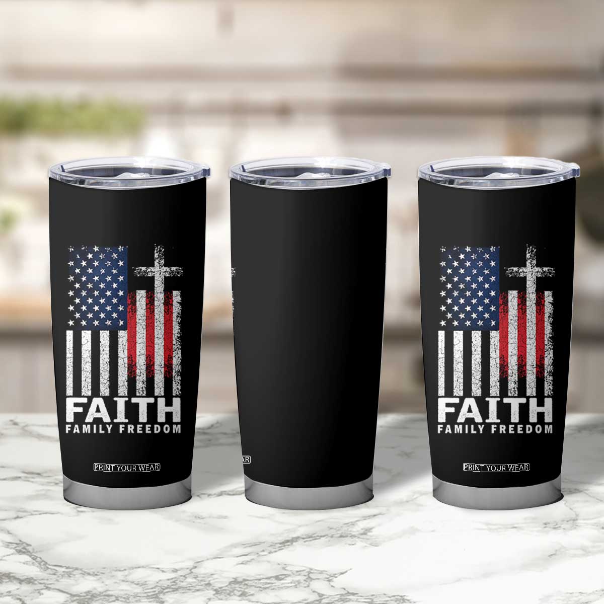 Faith Family Freedom Tumbler Cup Charlie Kirk Patriotic Christian Vintage USA Flag TS10 Print Your Wear