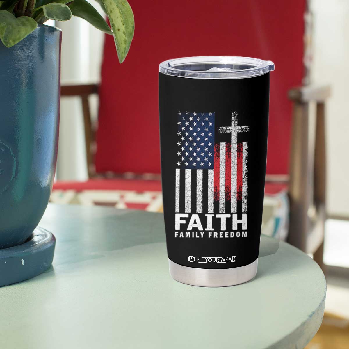 Faith Family Freedom Tumbler Cup Charlie Kirk Patriotic Christian Vintage USA Flag TS10 Print Your Wear
