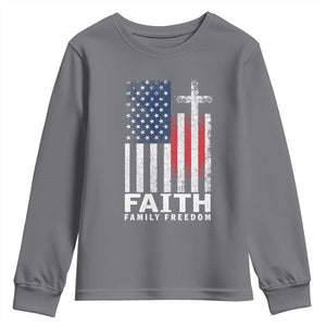 Faith Family Freedom Youth Sweatshirt Charlie Kirk Patriotic Christian Vintage USA Flag TS10 Charcoal Print Your Wear