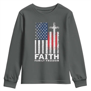 Faith Family Freedom Youth Sweatshirt Charlie Kirk Patriotic Christian Vintage USA Flag TS10 Dark Heather Print Your Wear