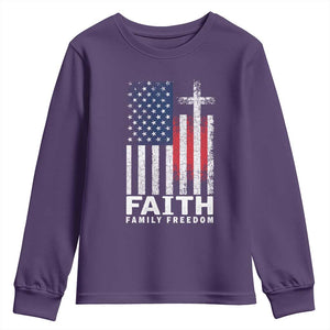 Faith Family Freedom Youth Sweatshirt Charlie Kirk Patriotic Christian Vintage USA Flag TS10 Purple Print Your Wear