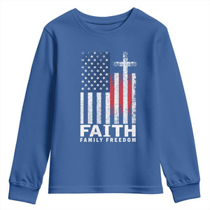 Faith Family Freedom Youth Sweatshirt Charlie Kirk Patriotic Christian Vintage USA Flag TS10 Royal Blue Print Your Wear