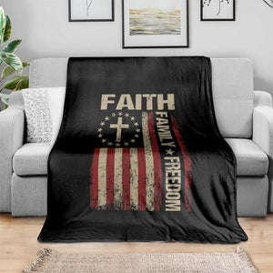 Faith Family Freedom Throw Blanket Patriotic Christian Vintage USA Flag TS10 Print Your Wear