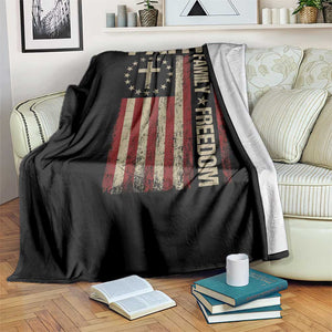 Faith Family Freedom Throw Blanket Patriotic Christian Vintage USA Flag TS10 Print Your Wear