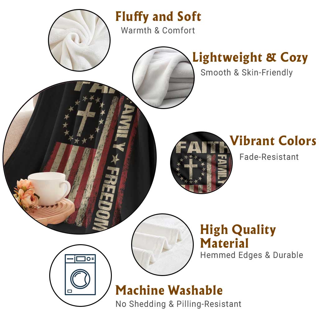 Faith Family Freedom Throw Blanket Patriotic Christian Vintage USA Flag TS10 Print Your Wear