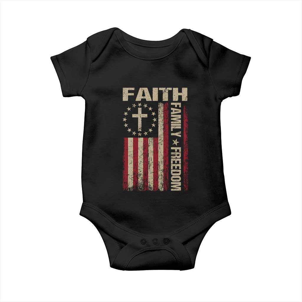 Faith Family Freedom Baby Onesie Patriotic Christian Vintage USA Flag TS10 Black Print Your Wear