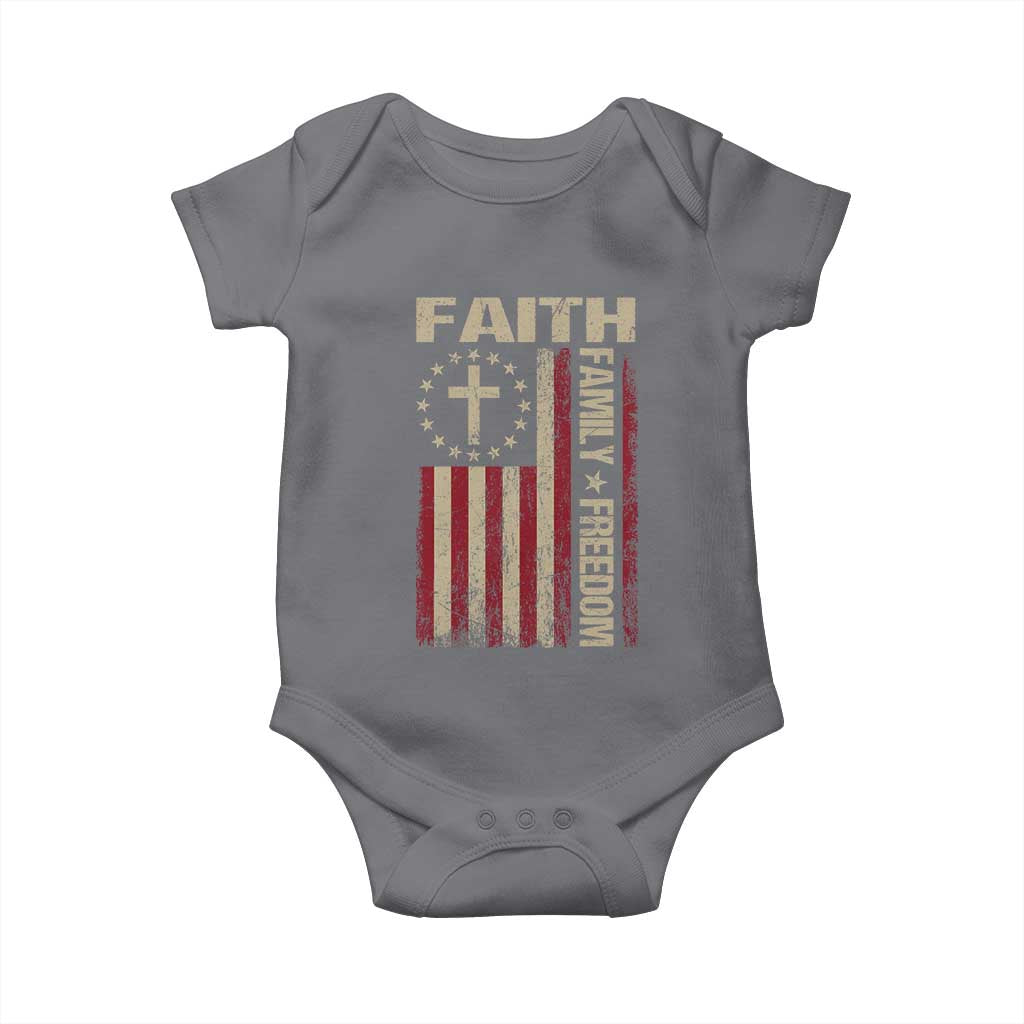 Faith Family Freedom Baby Onesie Patriotic Christian Vintage USA Flag TS10 Charcoal Print Your Wear