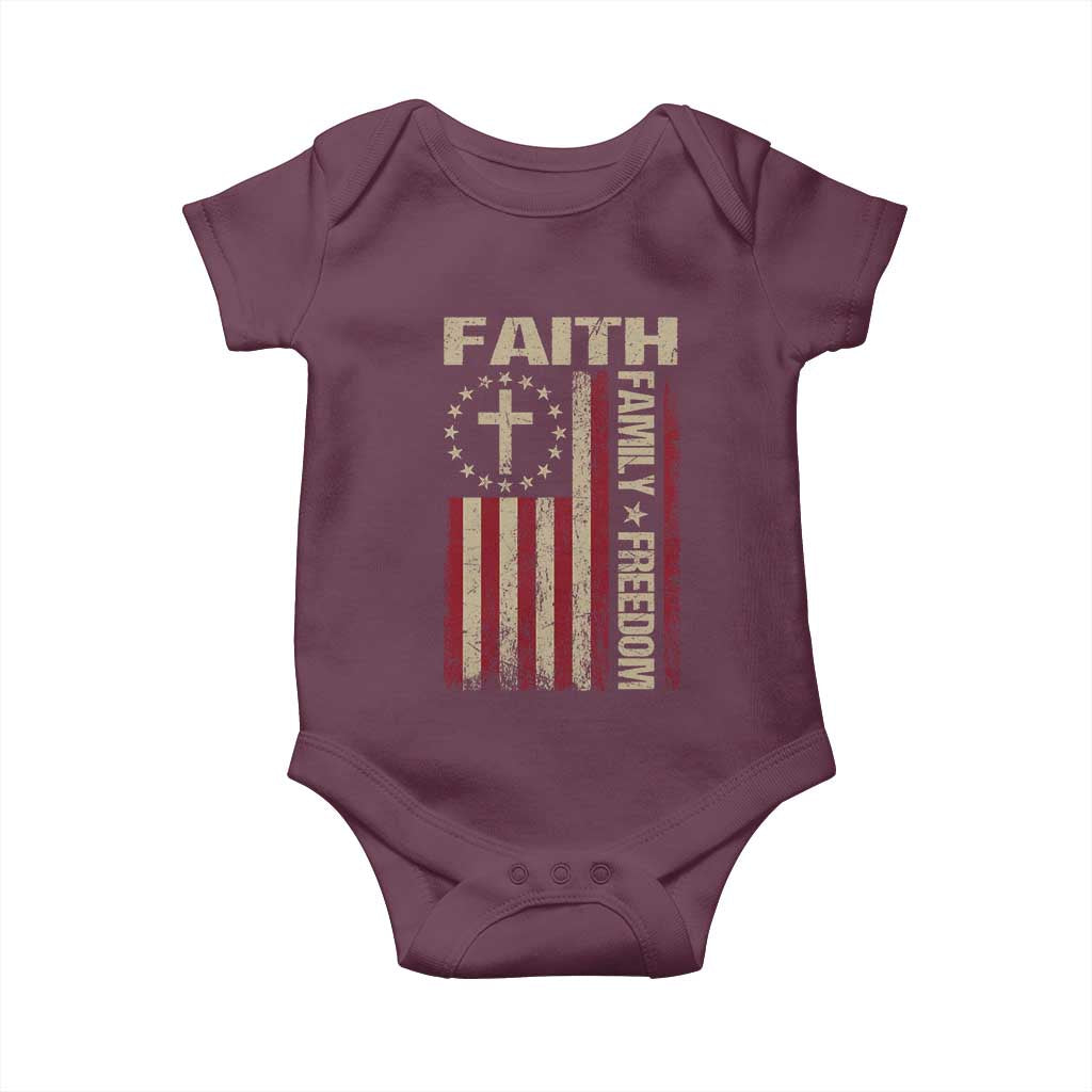 Faith Family Freedom Baby Onesie Patriotic Christian Vintage USA Flag TS10 Maroon Print Your Wear