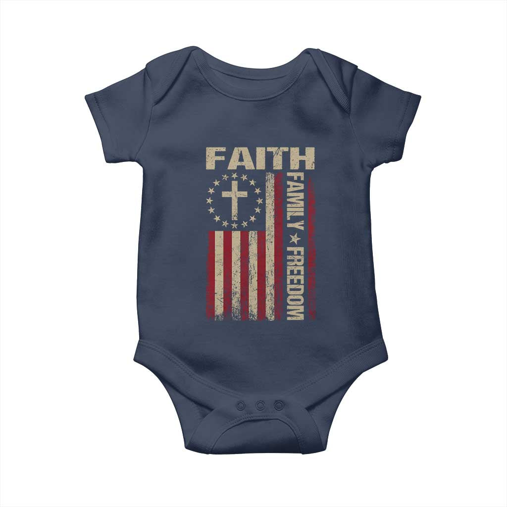 Faith Family Freedom Baby Onesie Patriotic Christian Vintage USA Flag TS10 Navy Print Your Wear