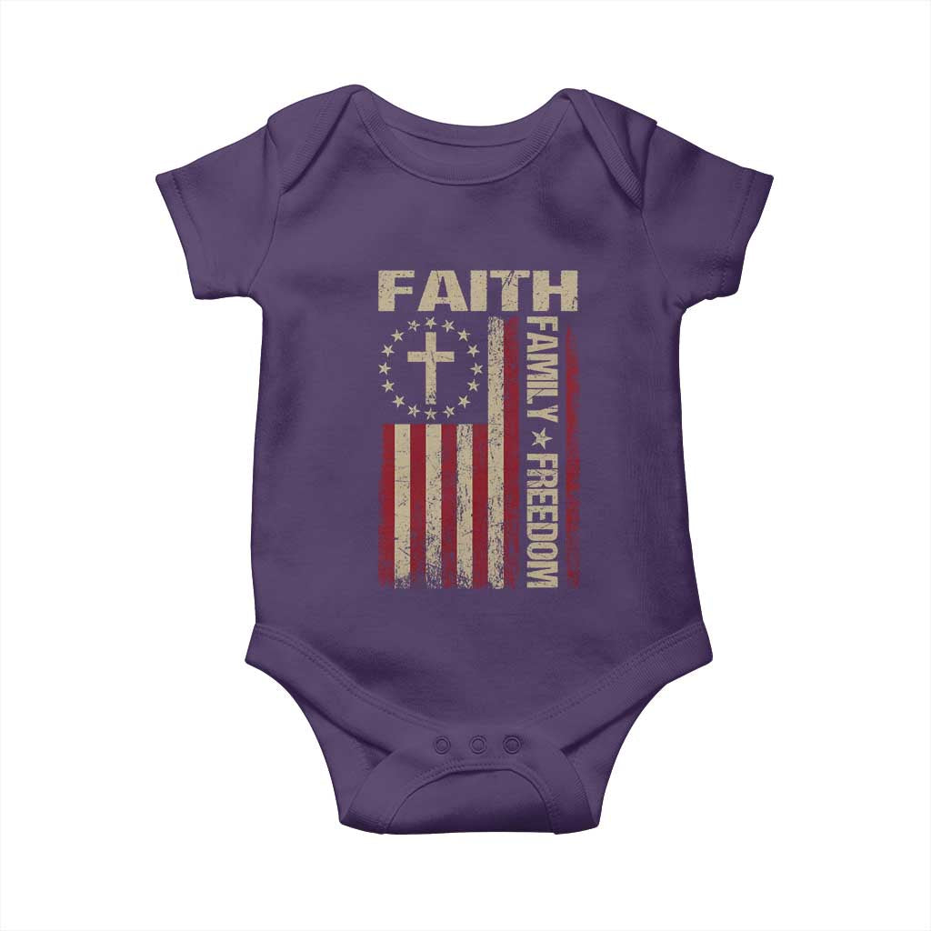 Faith Family Freedom Baby Onesie Patriotic Christian Vintage USA Flag TS10 Purple Print Your Wear