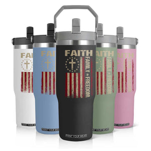 Faith Family Freedom Flip Straw Tumbler Patriotic Christian Vintage USA Flag TS10 Print Your Wear