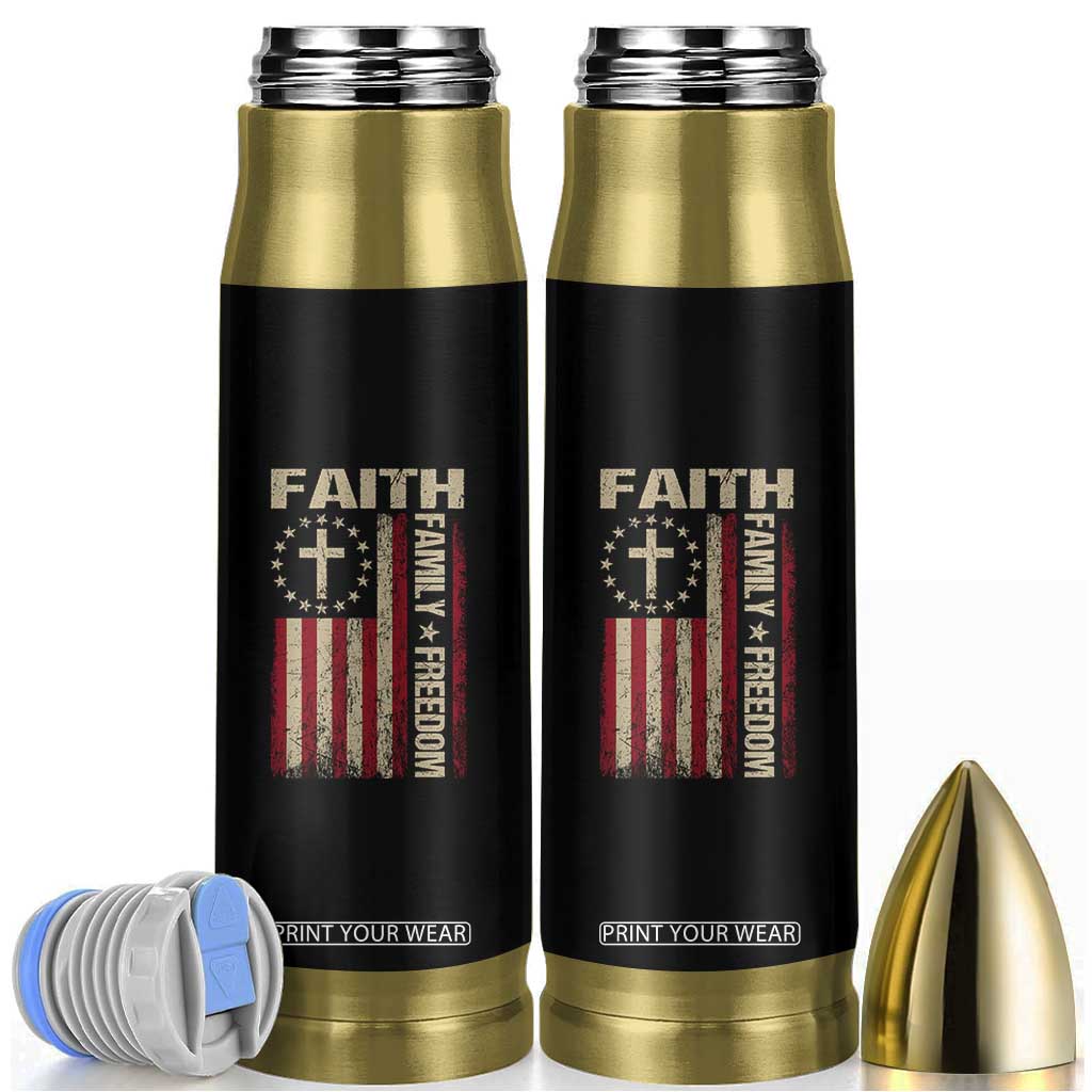 Faith Family Freedom Bullet Tumbler Patriotic Christian Vintage USA Flag TS10 Black Print Your Wear
