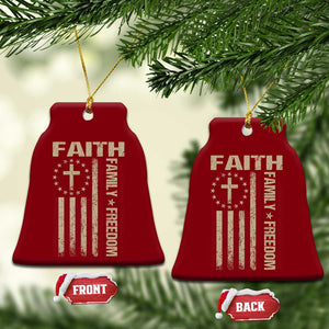 Faith Family Freedom Ceramic Ornament Patriotic Christian Vintage USA Flag TS10 Print Your Wear