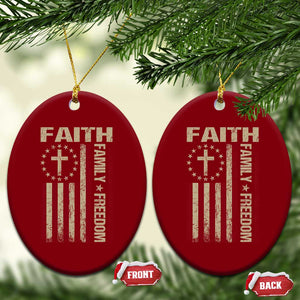 Faith Family Freedom Ceramic Ornament Patriotic Christian Vintage USA Flag TS10 Print Your Wear